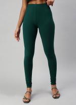 Lycra Cotton Dark Green Casual Wear Plain Leggings